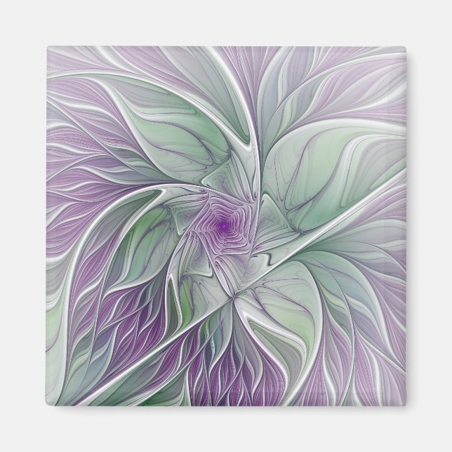 Flower Dream, Abstrakt Lila Grönt Fractal Art Magnet (Framsidan)