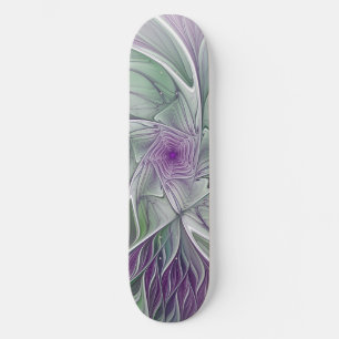Flower Dream, Abstrakt Lila Grönt Fractal Art Old School Skateboard Bräda 18 Cm