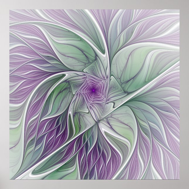 Flower Dream, Abstrakt Lila Grönt Fractal Art Poster (Framsidan)