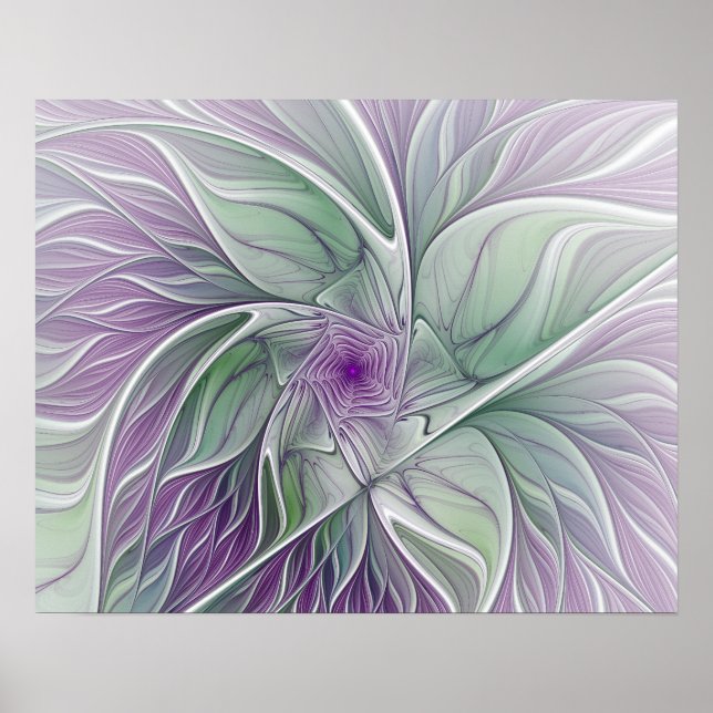 Flower Dream, Abstrakt Lila Grönt Fractal Art Poster (Framsidan)