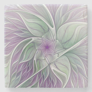 Flower Dream, Abstrakt Lila Grönt Fractal Art Stenunderlägg