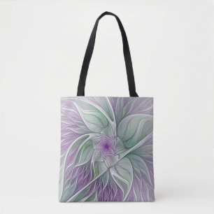 Flower Dream, Abstrakt Lila Grönt Fractal Art Tygkasse