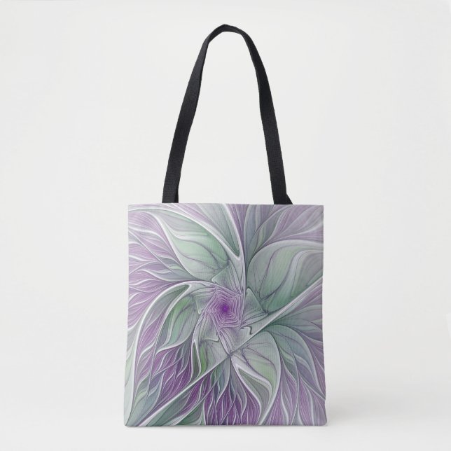 Flower Dream, Abstrakt Lila Grönt Fractal Art Tygkasse (Framsida)