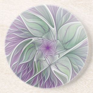 Flower Dream, Abstrakt Lila Grönt Fractal Art Underlägg