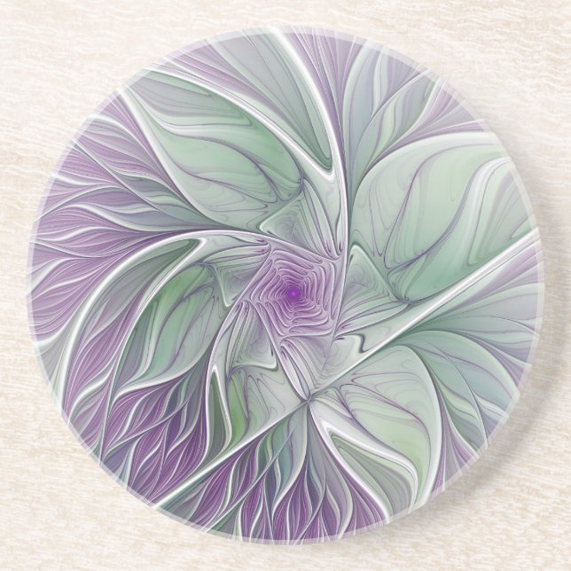Flower Dream, Abstrakt Lila Grönt Fractal Art Underlägg (Framsidan)