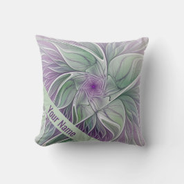 Flower Dream, Abstrakt Lila Grönt Fractal Namn Kudde