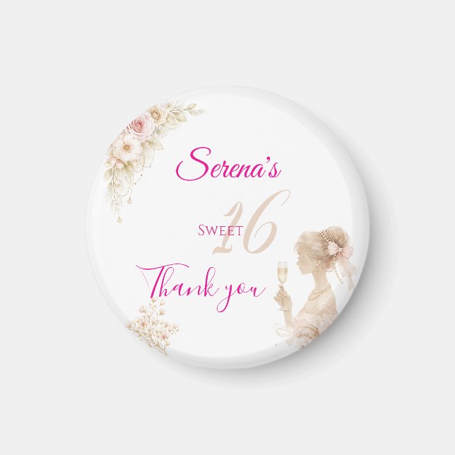 Flower Dreamy Soft Sweet 16 Birthday Button Magnet (Framsidan)