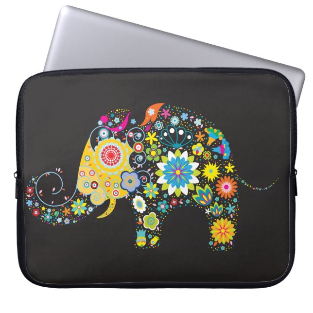 Flower Elephant Girly Retro Blommigt Mode Laptop Fodral (Framsidan)