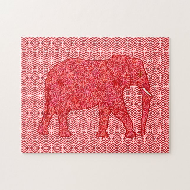 Flower Elephant Red and White Pussel (Horisontell)