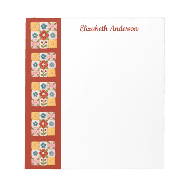 Flower Embroidered Quilt Block Border Note Pad (Framsida)