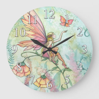 Flower Fairy and Butterfly Clock by Molly Harrison Stor Klocka