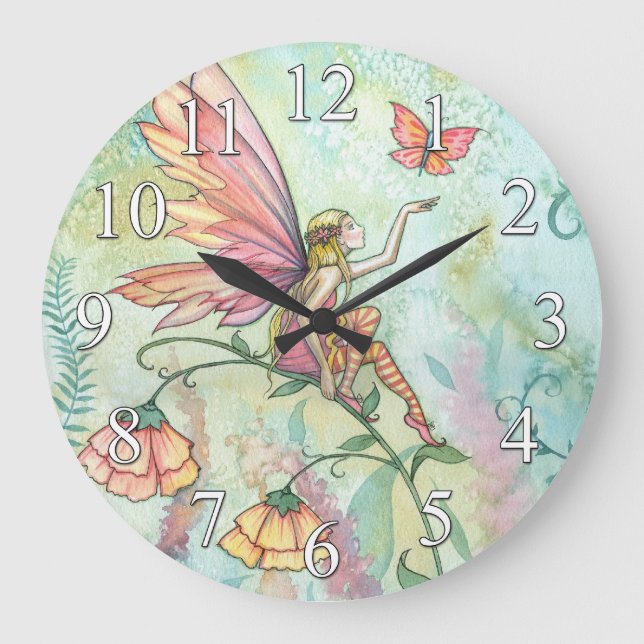 Flower Fairy and Butterfly Clock by Molly Harrison Stor Klocka (Framsida)