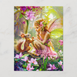 Flower Fairy and Playfull Squirrel Vykort