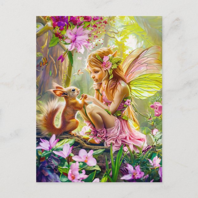 Flower Fairy and Playfull Squirrel Vykort (Framsida)