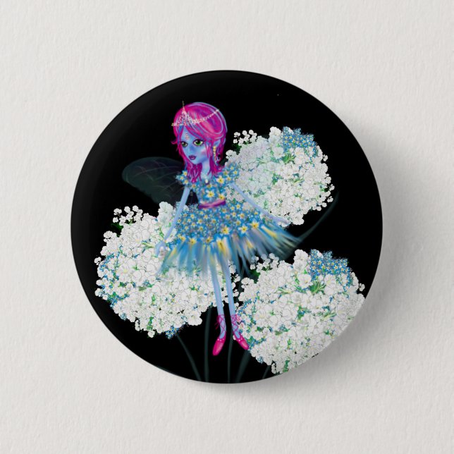 Flower Fairy Art by LeahG blue rosa black white Knapp (Framsida)