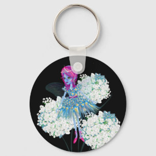 Flower Fairy Art by LeahG blue rosa black white Nyckelring