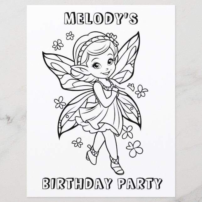 Flower fairy birthday party coloring activity  (Framsida)