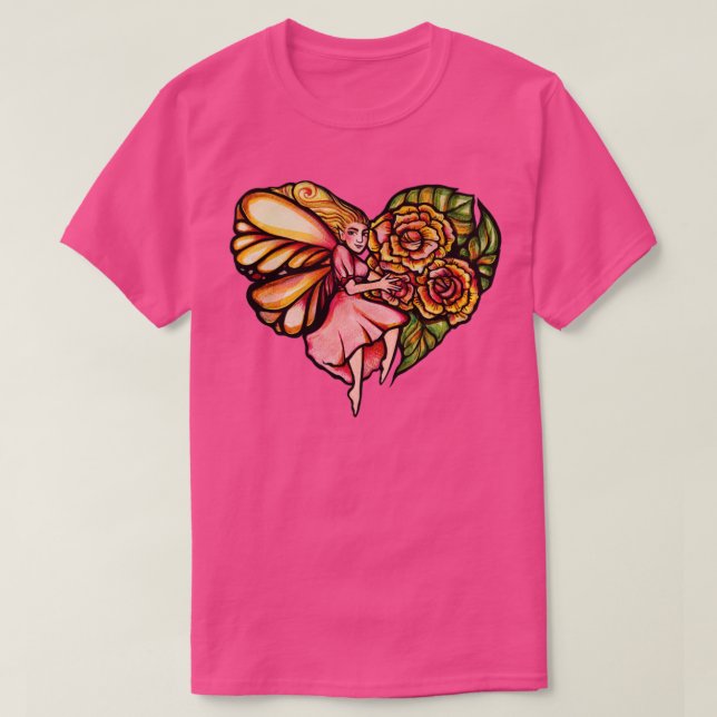 Flower Fairy Garden Heart T Shirt (Design framsida)