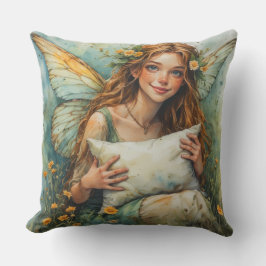 Flower Fairy Holding Pillow Kudde