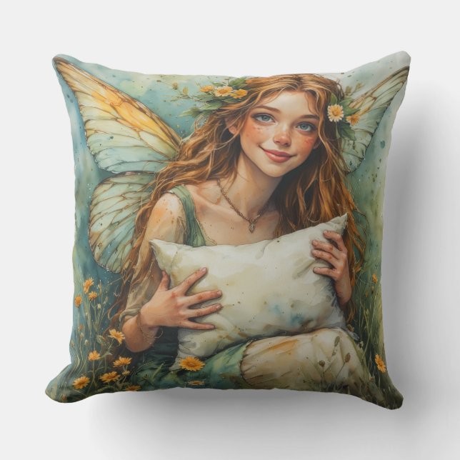 Flower Fairy Holding Pillow Kudde (Framsida)