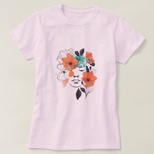 Flower Fairy Line art teckning Woman Tshirt T Shirt (Design framsida)