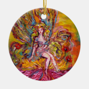 FLOWER FAIRY ON ROSA IRIS Lila Gemstone Fantasy Julgransprydnad Keramik