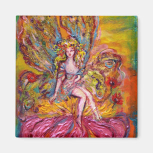 FLOWER FAIRY PÅ ROSA IRIS fantasi Magnet