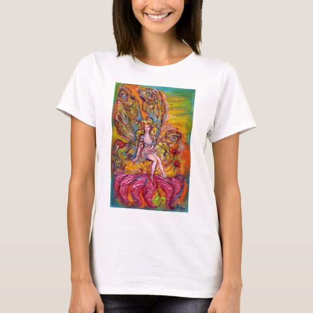 FLOWER FAIRY PÅ ROSA IRIS fantasi T-shirt (Framsida)