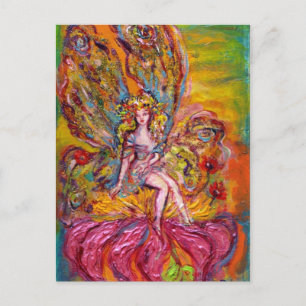 FLOWER FAIRY PÅ ROSA IRIS fantasi Vykort