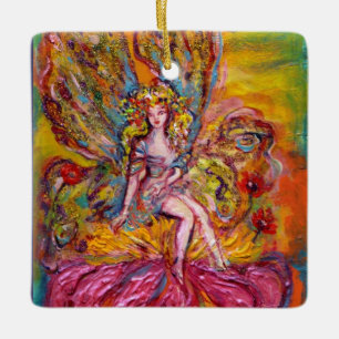FLOWER FAIRY PÅ ROSA IRIS Fantasy Julgransprydnad Keramik