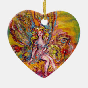 FLOWER FAIRY PÅ ROSA IRIS Fantasy Lila Heart Julgransprydnad Keramik