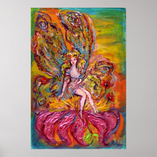 FLOWER FAIRY PÅ ROSA IRIS Fantasy Poster (Framsidan)