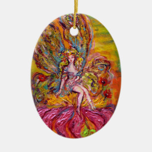 FLOWER FAIRY PÅ ROSA IRIS Lila Gem Fantasy Julgransprydnad Keramik