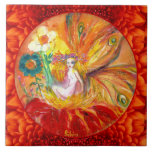 FLOWER FAIRY Red Gult Fantasy Kakelplatta<br><div class="desc">Vitaktig,  färglös och vibrerande blomfär,  akrylmålning.</div>