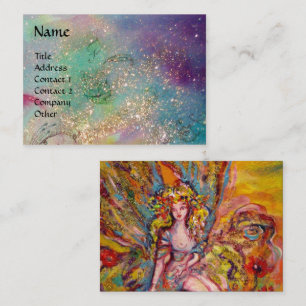 FLOWER FAIRY,ROSA IRIS Fantasy Blue Guld Sparkles Visitkort