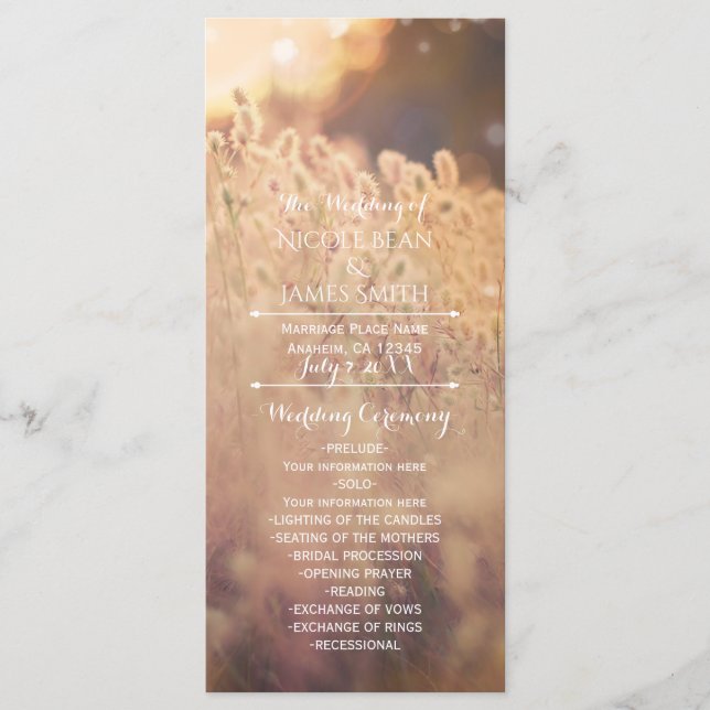 Flower Fält Rustic Landsbyggsbröllop Program Rack (Framsida)