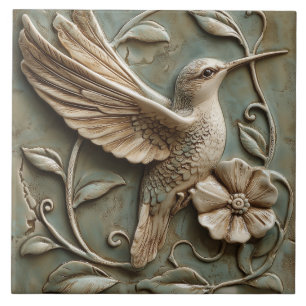 Flower Faux Relief, grym Hummingbird Kakelplatta