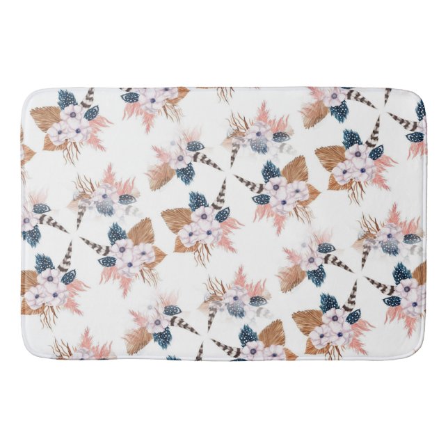 Flower Feather Boho Geometric Bath Mat Badrumsmatta (Framsidan)