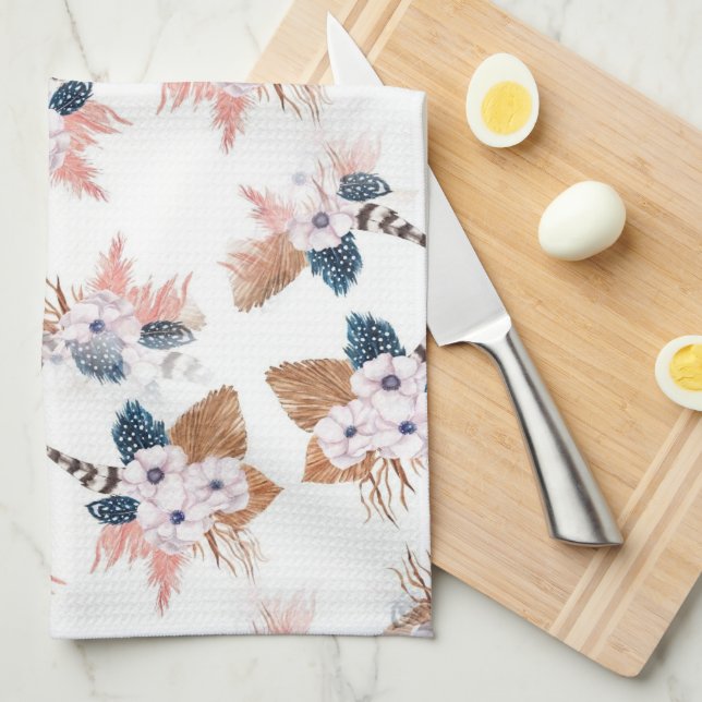 Flower & Feather Boho Geometric Kitchen towts Kökshandduk (Vikt i Fjärdedel)