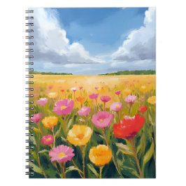 Flower Field Landscape Painting Watercolor Anteckningsbok