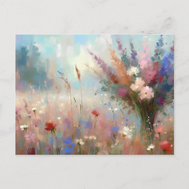  Flower Field Nature Scene Impressionist Art Vykort (Framsida)