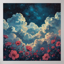 Flower field with cloud poster