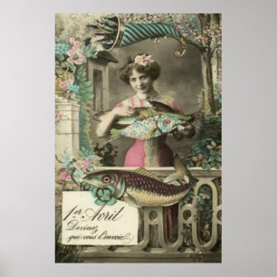 Flower Fish Cornucopia Poisson d'avril Poster