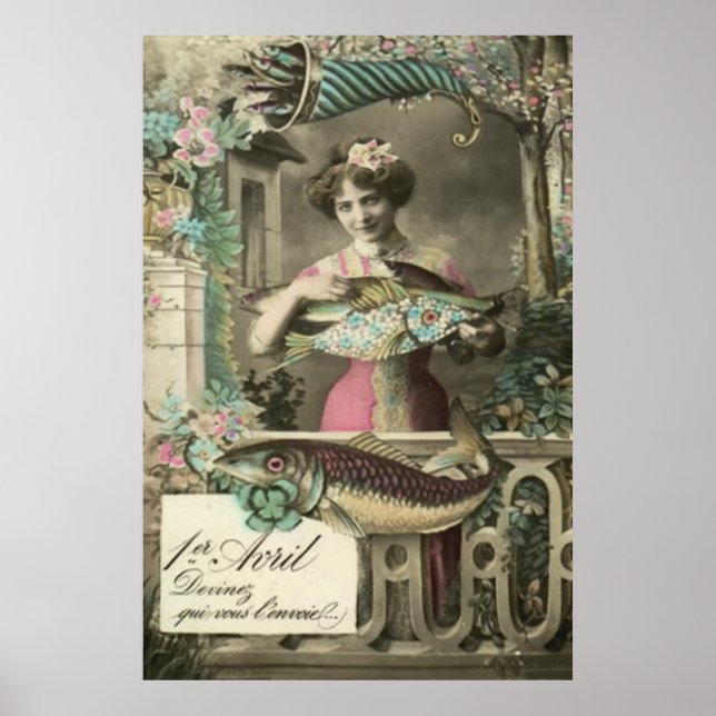 Flower Fish Cornucopia Poisson d'avril Poster (Framsidan)