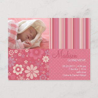 Flower Fizz Rosa ・ Baby-meddelande Meddelande Vykort