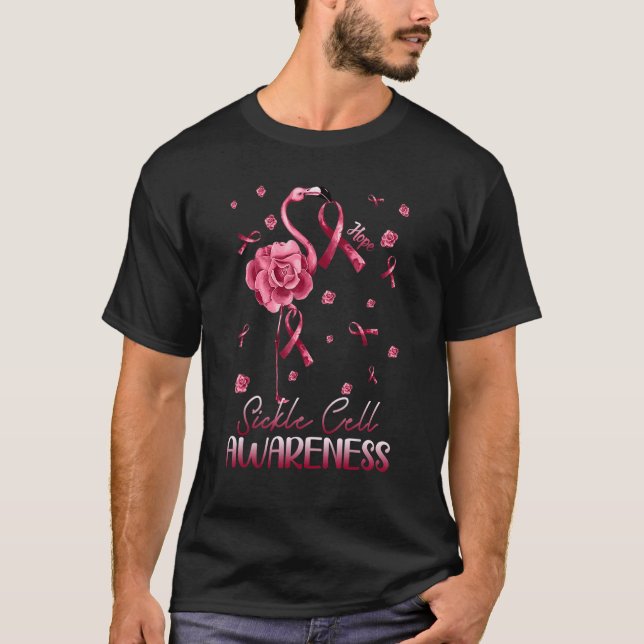 Flower Flamingo Hope Burgundy Ribbon Sickle Cell A T Shirt (Framsida)