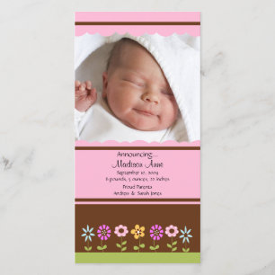 Flower Flicka PHOTO Birth Notice Meddelande