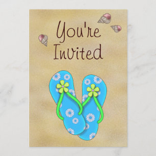 Flower Flinflip flops, Seashells och Sand Birthday Inbjudningar
