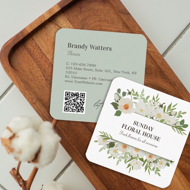 Flower Foliage Bouquet Feminine Fyrkantigt Visitkort (Flower Foliage Bouquet Feminine Square Business Card)