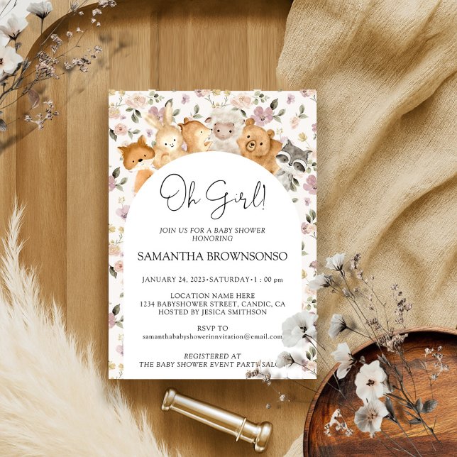 Flower Forest Animals budget Oh Girl Baby Shower Inbjudningar (Skapare uppladdad)